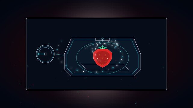 Futuristic digital scanner interface analyzing a glowing geometric strawberry