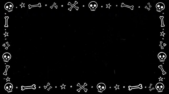 Hand Drawn Halloween Skull and Bones Border with Transparent Background for Seasonal Titles Invitations and Video Design