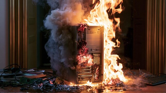 AI generator images of a severe and spreading computer fire.