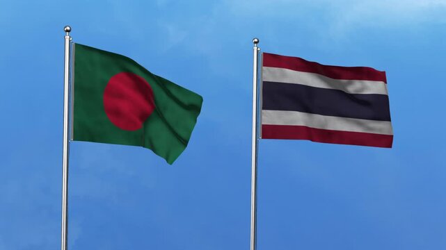 Bangladesh and Thailand Waving Flags, 3D Illustration