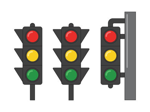 This illustration features a vector image of three traffic lights against a white background.