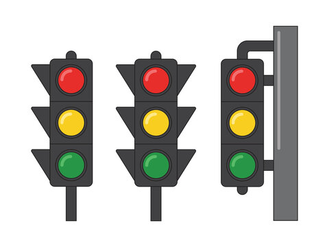 This illustration features a vector image of three traffic lights against a white background.