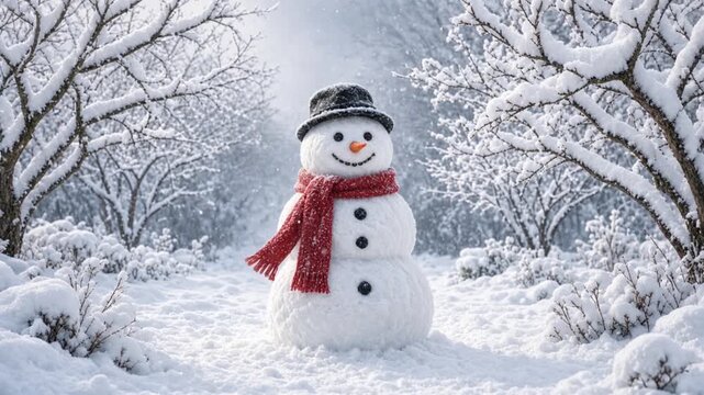 A snowman in the winter forest
