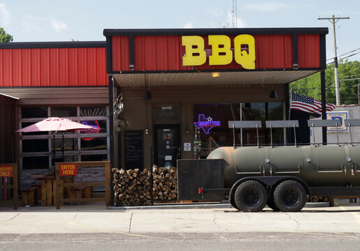 Gilmer TX - July 20, 2025: BBQ Restaurant Located in Downtown Gilmer, TX