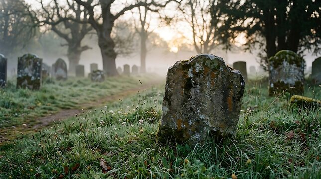old graveyard in the fog