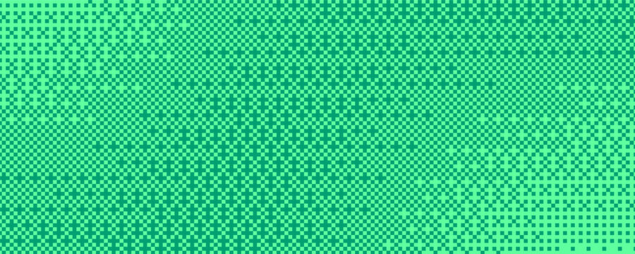 Pixel bitmap texture with 8-bit halftone effects. Abstract mint green pixelated dither pattern. Horizontal particle ripples geometric print wallpaper with gradation transition. Vector illustration.