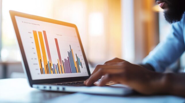 Silver Daylight Within a Focused Analytics Workspace: Analyst Reviewing Cloud Analytics Graphs On Laptop Reviewing &acirc;&euro;&ldquo; Skyline Study 3