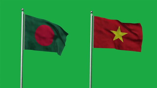 Bangladesh and Vietnam Waving Flags, 3D Illustration
