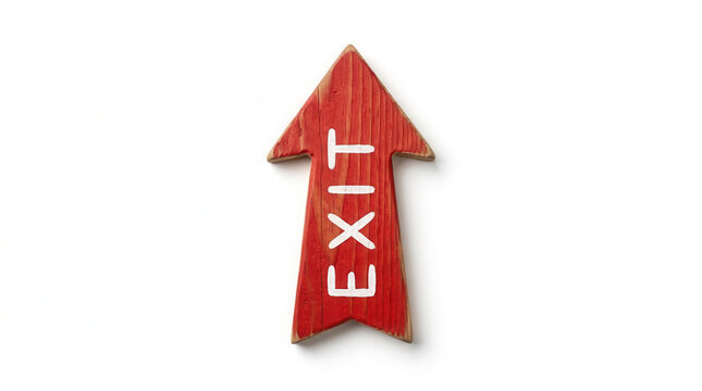 Rustic Red Arrow Shaped Exit Sign On A White Background