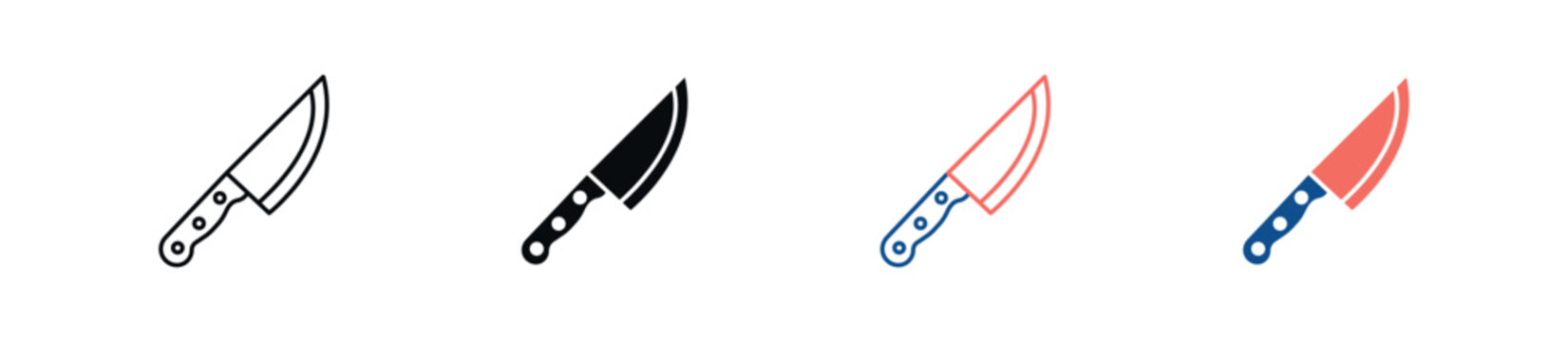 Kitchen Knife Icon Set, Chef Knife, Cooking, Kitchen, Food Preparation, Outline, Solid, Dual-Tone Icons, Vector Illustration.