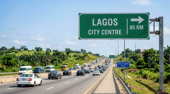 Lagos City Centre Highway Traffic Signage To 85 Kilometers Destination