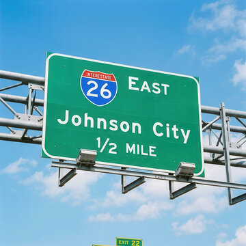 Interstate 26 East Highway Sign For Johnson City Traffic