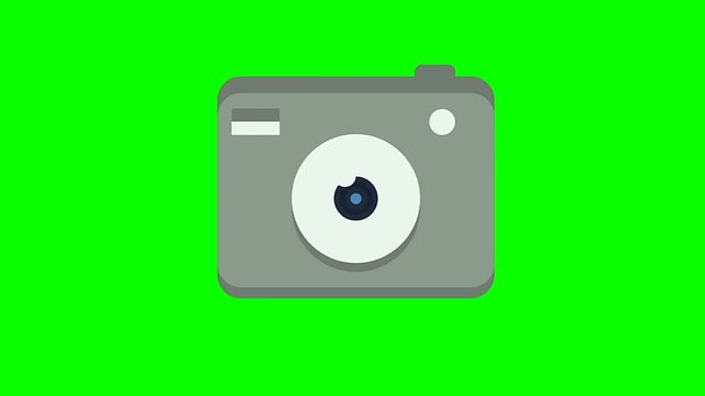 digital camera design flat animation, icon on green screen background, photography and photo capture, concept animation isolated 4k.