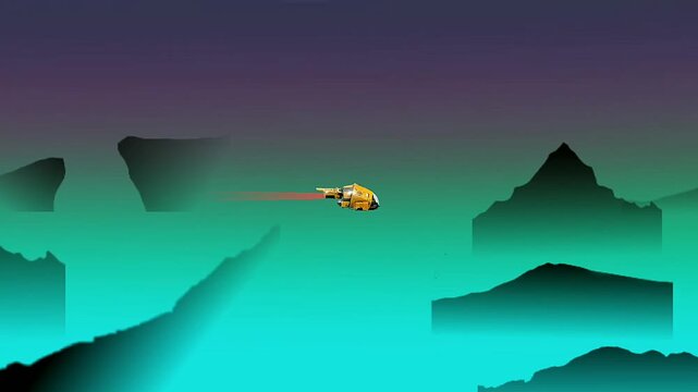 aircraft silhouette flying landscape background, with teal gradient sky, 2d side scrolling game background animation 4k.