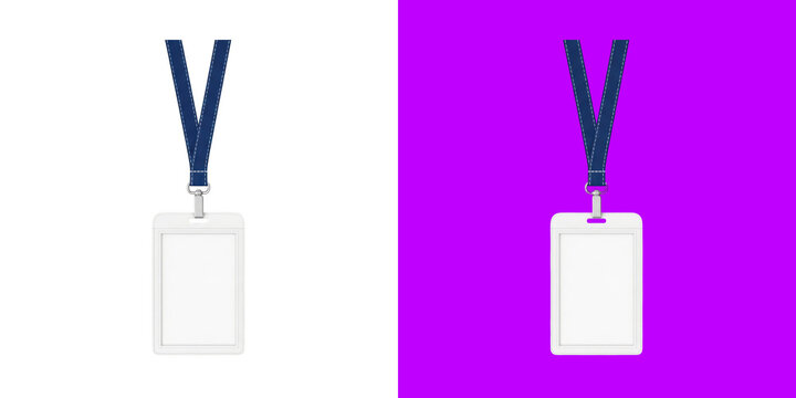 Blank ID badge holder with a blue neck strap lanyard for events transparent png
