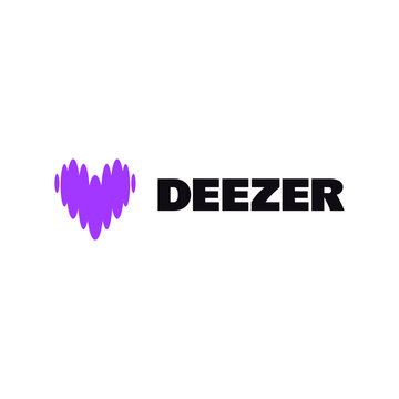 Deezer official logo with purple heart soundwave icon, music streaming service branding vector, digital audio platform identity on white background