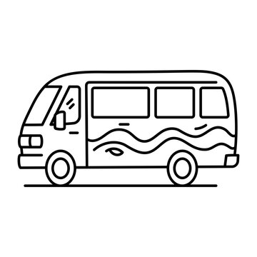 Hand-drawn doodle illustration of a matatu bus, featuring a compact passenger minibus with windows and bold exterior details.