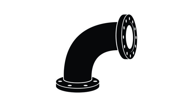 Elbow pipe fitting with flange connections black silhouette