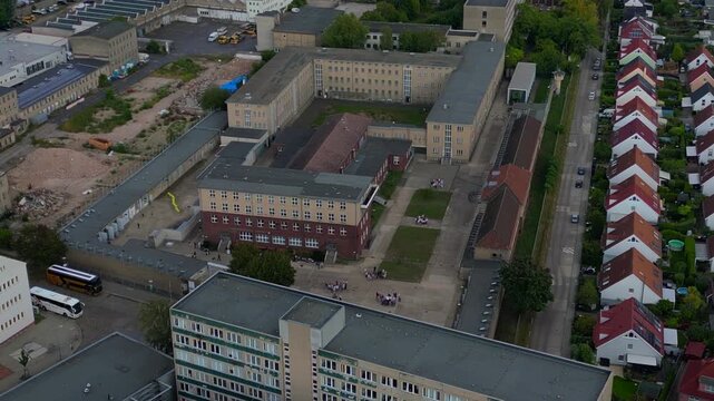 prison political persecution communist dictatorship. Perfect aerial view drone