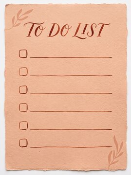 Handmade paper to do list with deckled edges and botanical illustrations