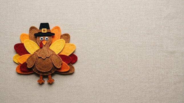 Festive thanksgiving turkey made of candy with space for text on the right