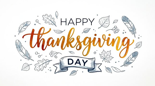Festive thanksgiving day watercolor lettering with autumn leaves and floral elements