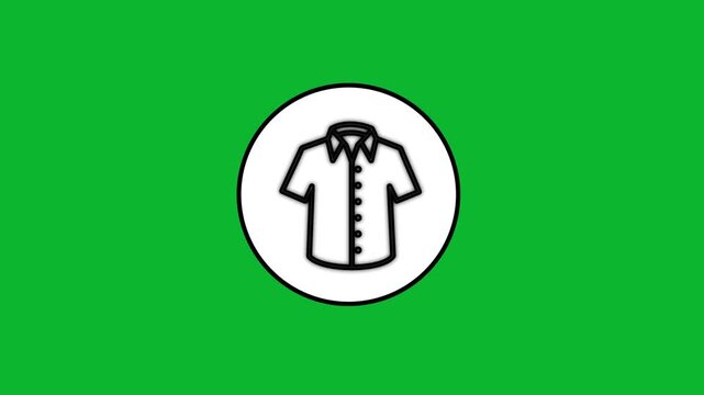 Minimalist shirt icon appearing on circular background over green screen chroma key background.