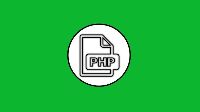 Animated PHP file icon appears on green background, coding concept, motion graphics.