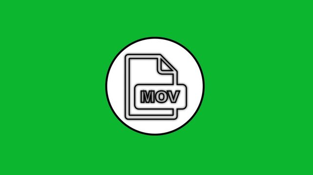 Animated mov file format icon on green screen background, seamless loop of a digital document with mov extension.