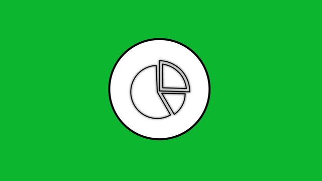 Animated pie chart icon drawing on white circle over green screen background for business data visualization.