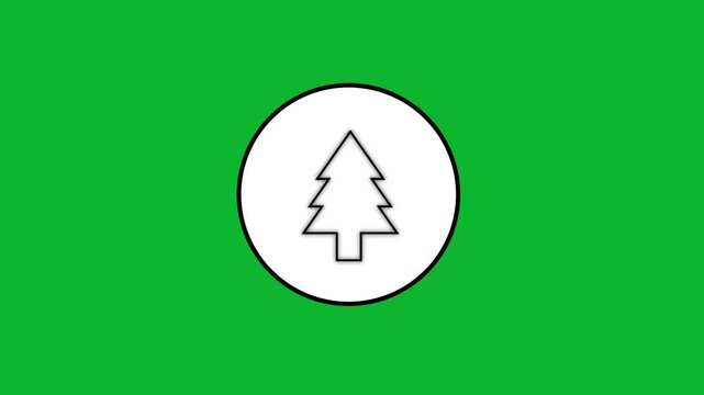 Animated christmas tree icon evolves from circle in green background.