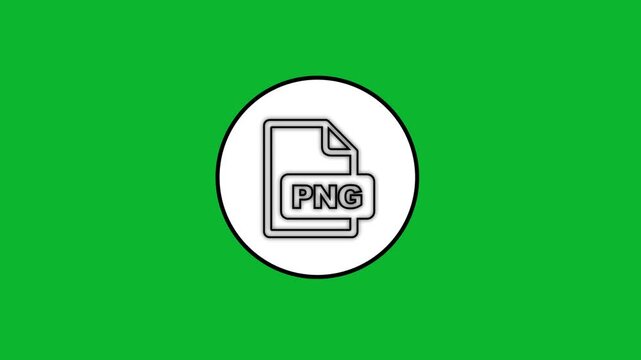 Png file format icon animation on green screen background, white circle shape with black outline, motion graphic and animation.