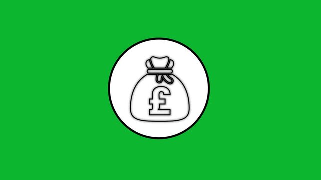 Money bag icon with pound symbol finance concept animation motion graphic.
