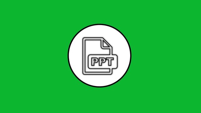 Ppt file icon animation on green screen background, graphic of a document, a dynamic symbol for presentations and digital content.