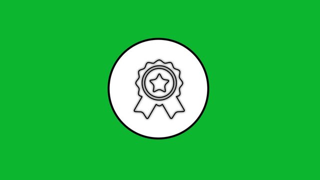 Animated outline drawing of award ribbon with star symbol in white circle on green screen background.