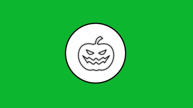 Animated jack o lantern sketch drawing appearing inside white circle on bright green background.