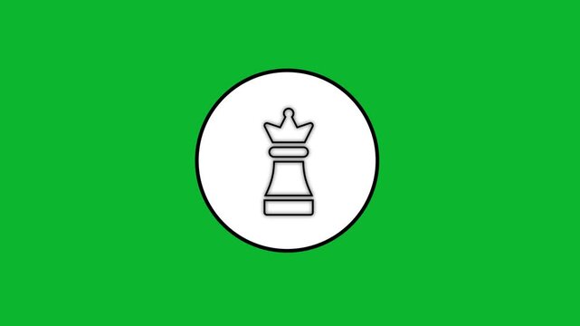 White queen chess piece appearing inside circular frame on green screen background.