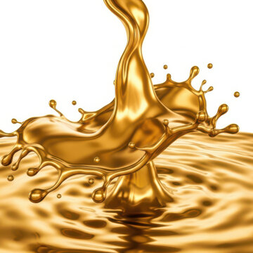 Dynamic molten gold liquid splash with crown shaped droplet formation