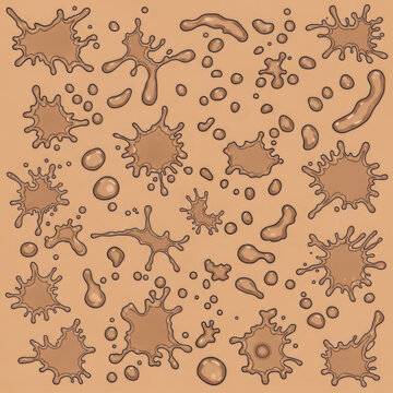Brown paint splatters and liquid drops pattern design