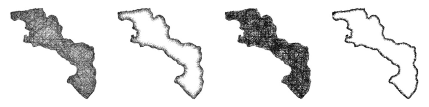 Sketch black and white Aragua (Venezuela) outline map design set