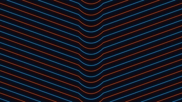Abstract Glowing Blue and Orange Neon Lines Motion Background