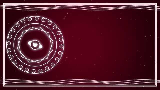 Abstract red background with rotating white geometric circles and iconography animation