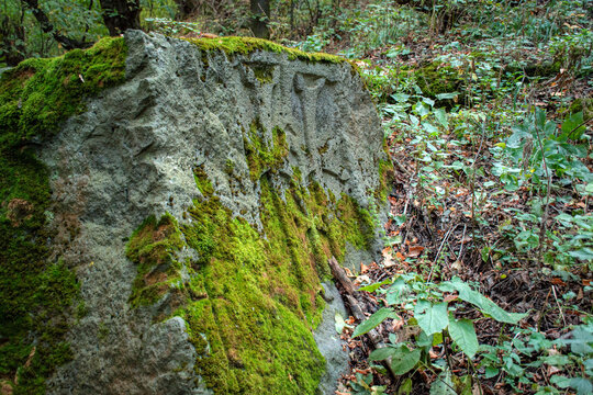 moss on cross stone