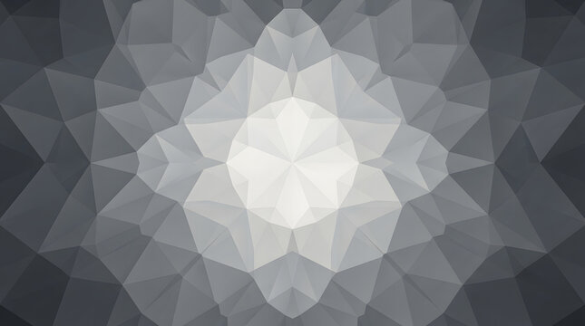 Symmetric gray polygon mosaic background with central glowing circular light design element.