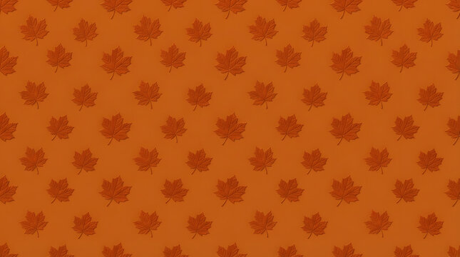Orange maple leaf pattern on dark ginger background creates warm autumn seasonal texture.