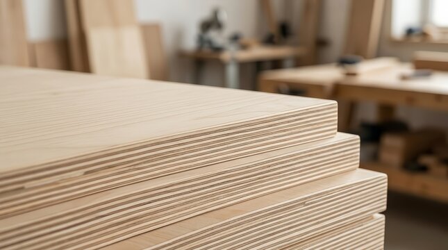Close up of layered plywood sheets with visible wood grain and edge detail.