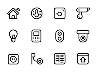 Fototapeta premium Set of outline smart home technology icons for automation and internet of things control interface design elements