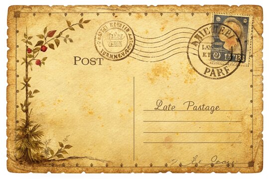 old vintage postcard with postage stamp