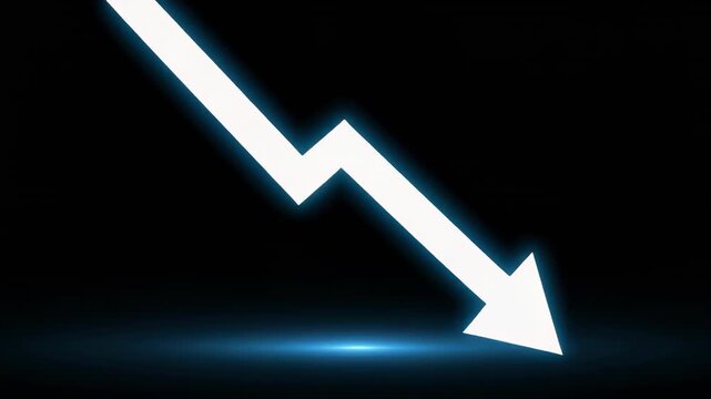 White Arrow Graphic Descending Against Blue Lens Flare Light Effect
