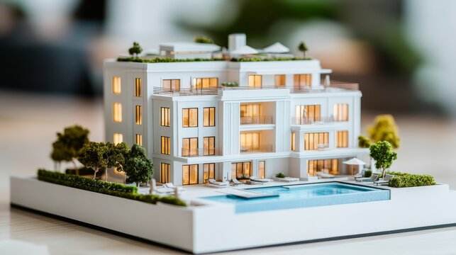 Creative Building Design with Scale building models of luxury apartments with rooftop pool